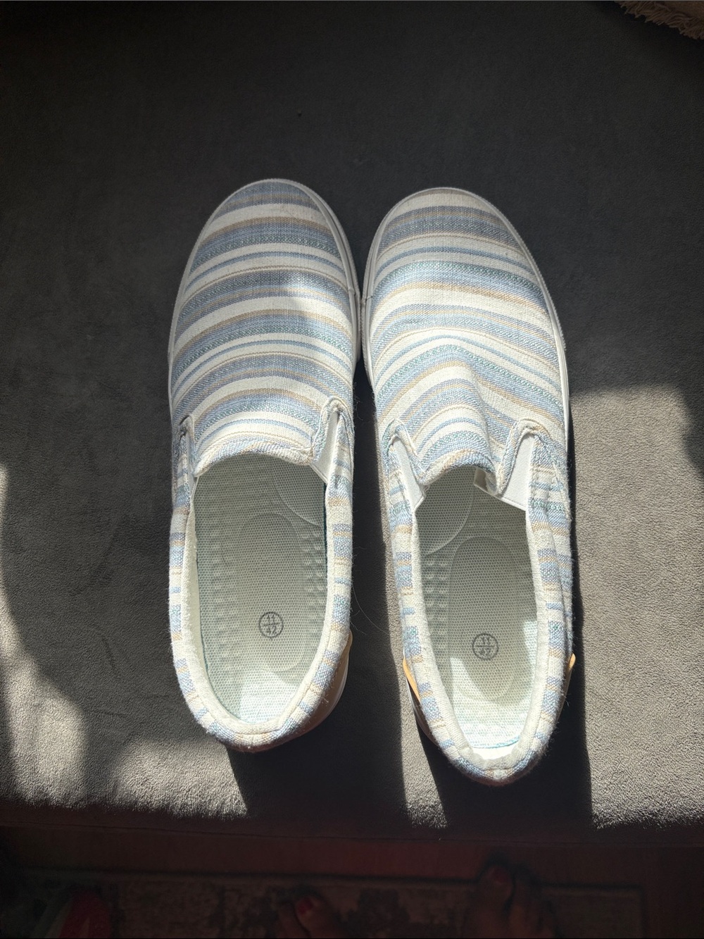 Amazon Womens Slip-On Sneakers in Light Blue and White Stripe